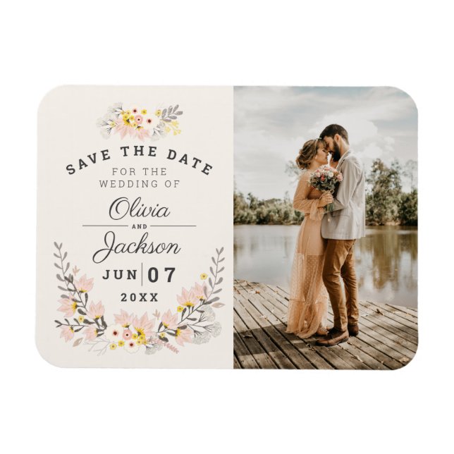 chic floral engagement picture save the date magnet (Horizontal)