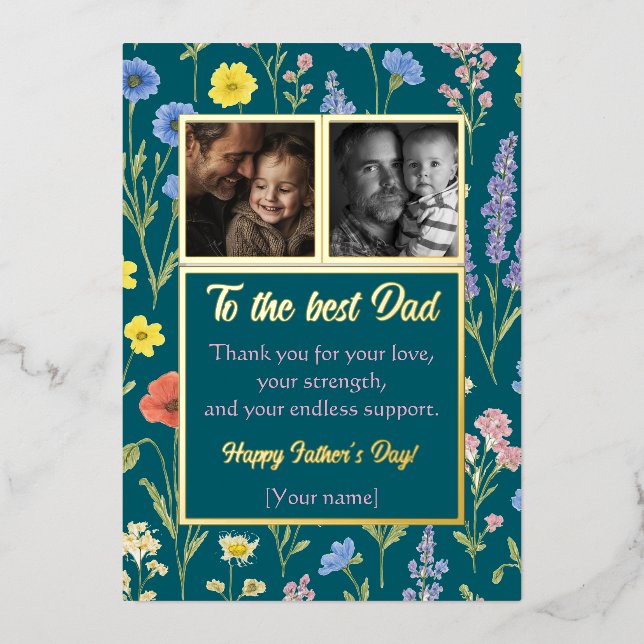 Chic Floral Father's Day Card with Custom Photos (Front)