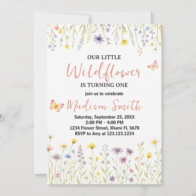 Chic Floral First Birthday Invitation (Front)