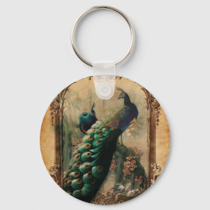 chic floral french country modern vintage peacock key ring