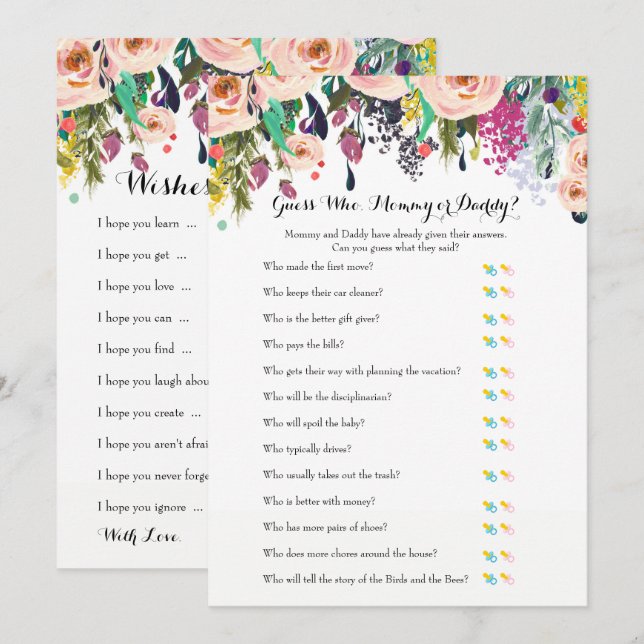Chic Floral Garden Baby Shower Games x2 Invitation (Front/Back)