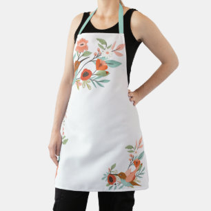 Chic Floral Girly Hummingbird Design White Apron
