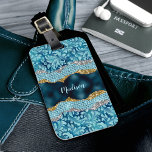 Chic floral glittery Teal Turquoise gold monogram Luggage Tag<br><div class="desc">Pretty chic and elegant girly floral design in blue teal, turquoise aqua and faux rhinestones and glitter design for the trend-savvy and art-loving hip trendsetter. This stylish sophisticated design would be great for girls who enjoy classy sparkly designs. Show off your personal style, look fashionable, trendy and feel stylish with...</div>