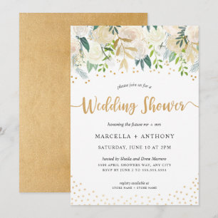 Chic Floral Gold Couples Wedding Shower Invitation