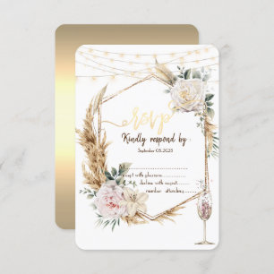 Chic Floral Gold Frame Champagne Glass RSVP  Invitation