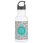 Chic Floral Grey Paisley Pattern & Blue Monogram