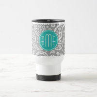 Chic Floral Grey Paisley Pattern & Blue Monogram