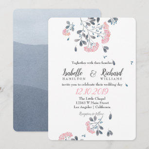 Chic Floral grey pink dandelion watercolor wedding Invitation