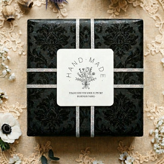 Chic Floral Handmade Business Black LineArt TMF26 Square Sticker
