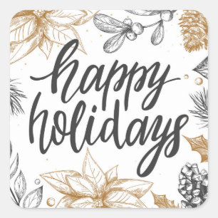 Chic Floral Happy Holidays   Christmas Square Sticker