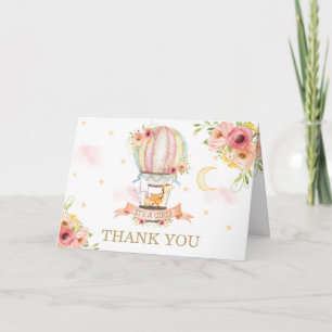 Chic Floral Hot Air Balloon Animals Baby Shower Thank You Card