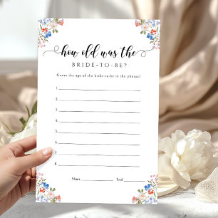Chic Floral How Old Bride Bridal Shower Game