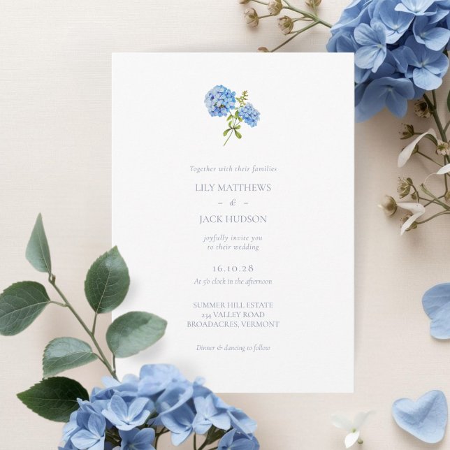 Chic Floral Hydrangea Non Photo Wedding Invitation (Creator Uploaded)