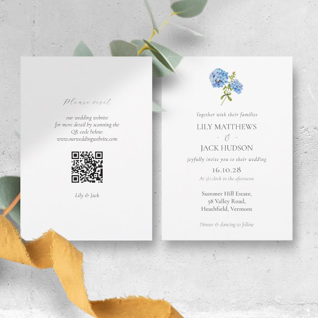 Chic Floral Hydrangea QR Code Wedding Invitation (Creator Uploaded)