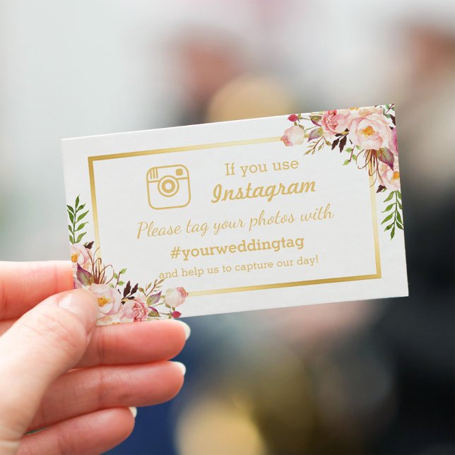 Chic Floral Instagram Hashtag Wedding Insert Card (Creator Uploaded)
