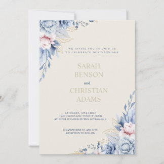 Chic Floral Invitation with Soft Blue, Pink & Nude