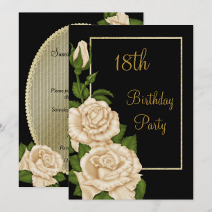 Chic Floral Ivory Roses 18th Birthday Invitation