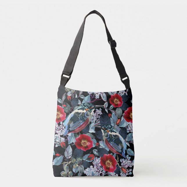 Chic Floral Kingfisher Birds Crossbody Bag (Front)