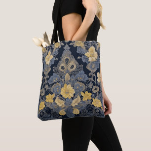 Chic Floral Lace pattern Yellow and Blue Tote Bag
