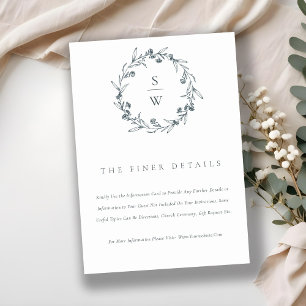 Chic Floral Laurel Wreath Monogram Wedding Details Enclosure Card