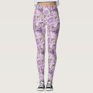 Chic Floral Lavender and Purple Rose Pattern Leggings
