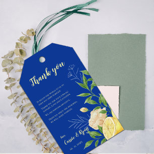Chic Floral Lemon Citrus Wedding Thank you Message Gift Tags