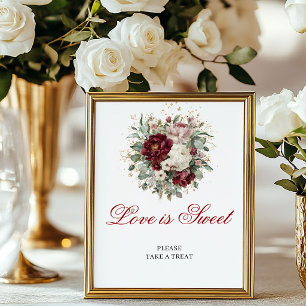 Chic Floral Love is Sweet Blush Burgundy Tabletop Poster