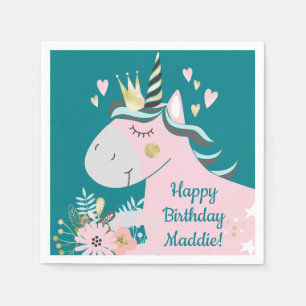 Chic Floral Magical Unicorn Girl's Birthday Party Napkin