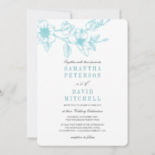 Chic Floral Magnolia Branch Pale Blue Wedding Invitation