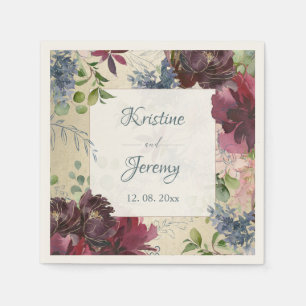 Chic Floral Marsala Rose Watercolor Gold Wedding Napkin