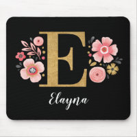 Chic Floral Monogram Initial Pink Gold Letter E