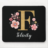 Chic Floral Monogram Initial Pink Gold Letter F