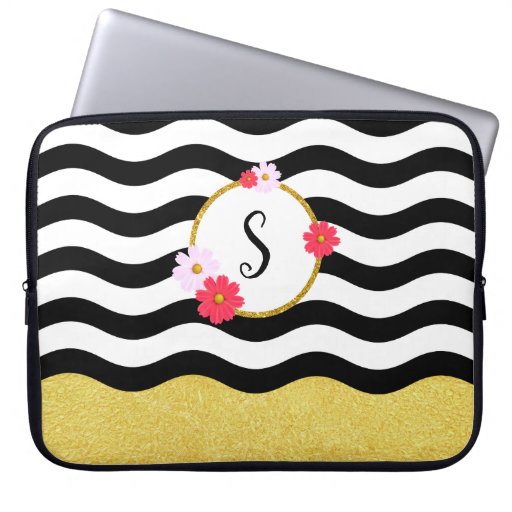 Image of Chic Floral Monogram Laptop Sleeve