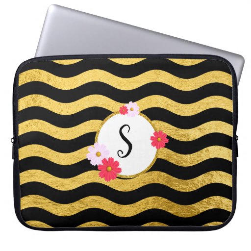 Image of Chic Floral Monogram Laptop Sleeve | black