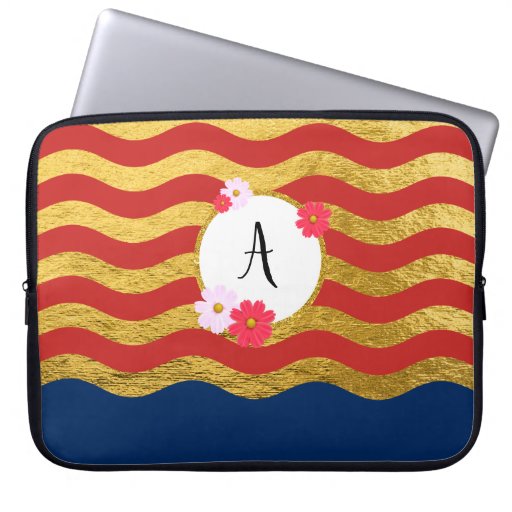 Image of Chic Floral Monogram Laptop Sleeve | red