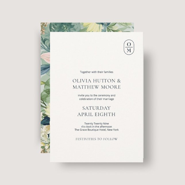 Chic Floral Monogram Wedding Invitation (Creator Uploaded)
