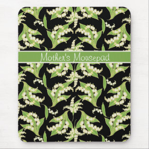Chic Floral Mousepad: Lilies of the Valley, Black Mouse Mat