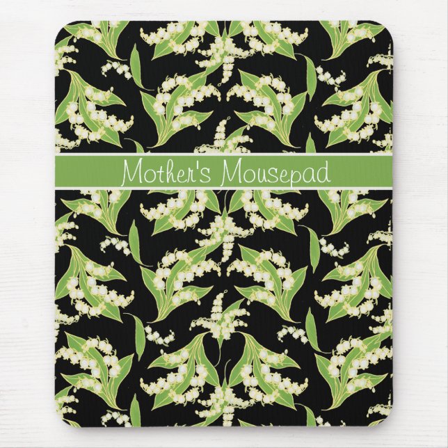 Chic Floral Mousepad: Lilies of the Valley, Black Mouse Mat (Front)