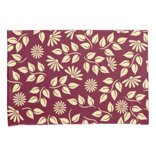 Chic Floral Nature Pastel Yellow Pattern Burgundy Pillowcase
