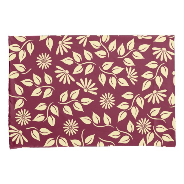 Chic Floral Nature Pastel Yellow Pattern Burgundy Pillowcase (Front-Right)