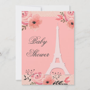 Chic Floral Paris Eiffel Tower Baby Shower Invitation