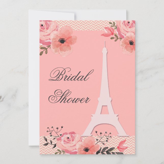 Chic Floral Paris Eiffel Tower Bridal Shower Invitation (Front)