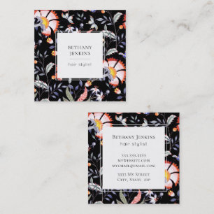Chic Floral Pattern Black Business Card