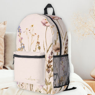 Chic Floral Pattern Custom Gold Name Wildflower Printed Backpack