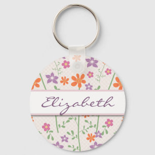 Chic Floral Pattern Design Monogram Key Ring
