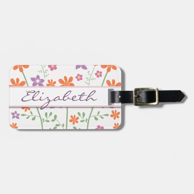 Chic Floral Pattern Design Monogram Luggage Tag (Front Horizontal)