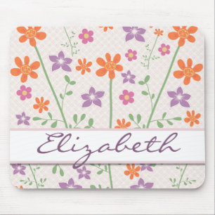Chic Floral Pattern Design Monogram Mouse Mat