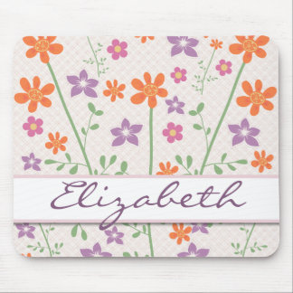 Chic Floral Pattern Design Monogram Mouse Mat