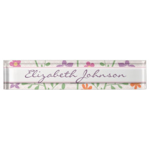 Chic Floral Pattern Design Monogram Nameplate