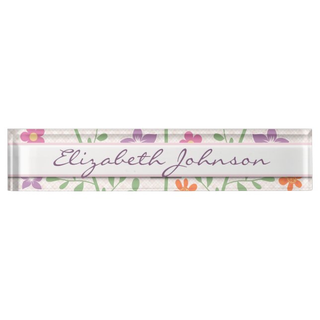Chic Floral Pattern Design Monogram Nameplate (Front)